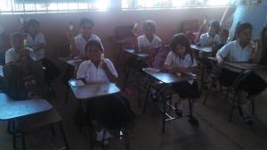 Girls at school with crafts